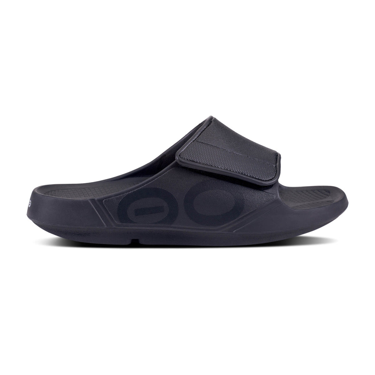 OOFOS OOahh Sport Flex Slide — Matte Black, lateral view