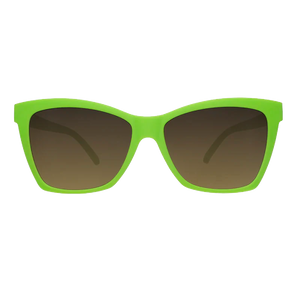 goodr Pop G Born To Be Envied sunglasses, lime frame with graphite gradient lenses — front view