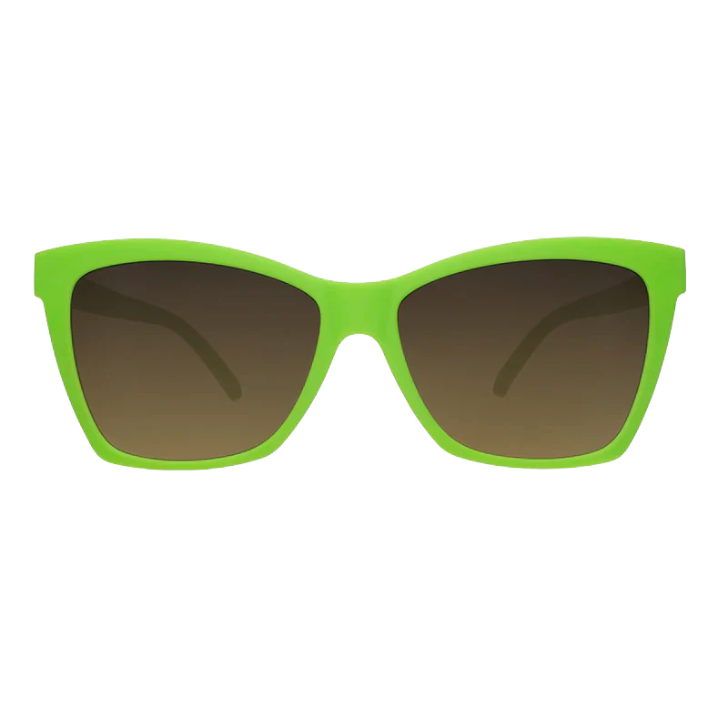 goodr Pop G Born To Be Envied sunglasses, lime frame with graphite gradient lenses — front view
