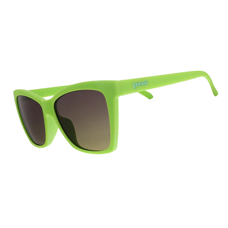 goodr Pop G Born To Be Envied sunglasses, lime frame with graphite gradient lenses — side view