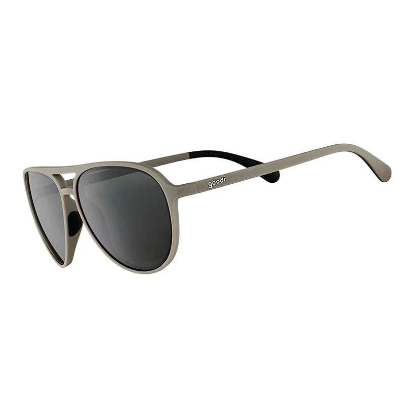 goodr Mach G Clubhouse Closeout sunglasses, stone frame with graphite lenses — side view