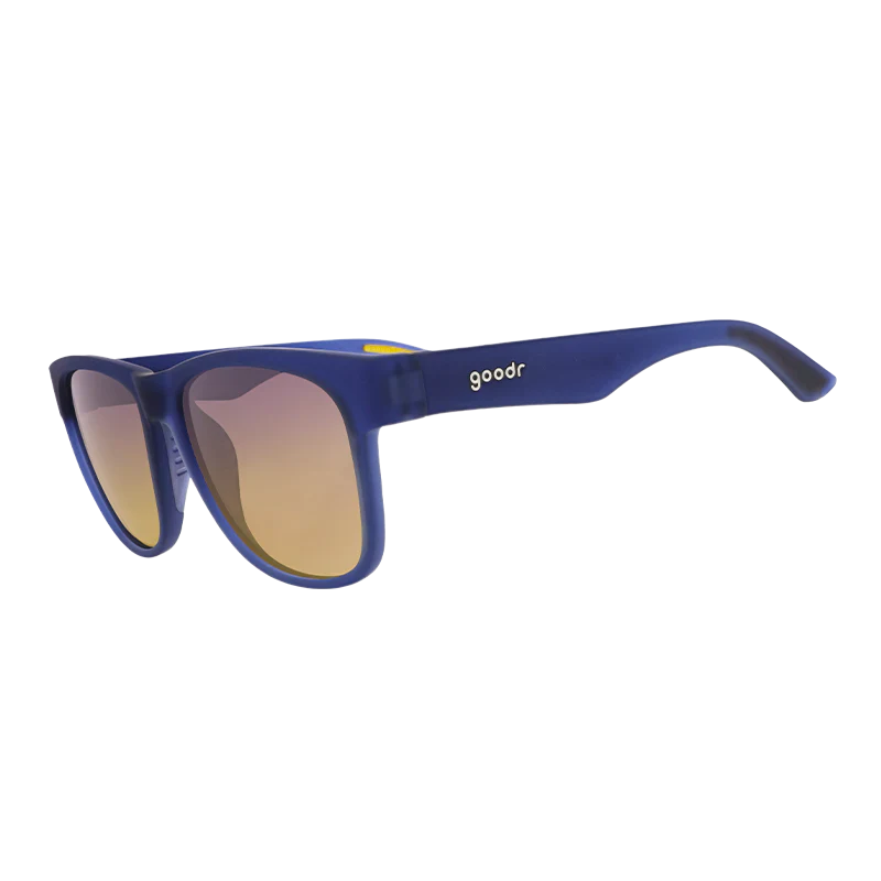 goodr BFG Electric Beluga Boogaloo sunglasses, indigo frame with grey gradient lenses — side view