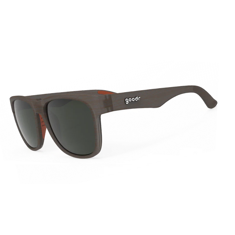 goodr BFG Just Knock It On! sunglasses, smoke frame with mirrored dark green lenses — side view
