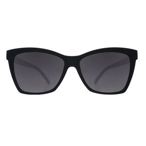 goodr Pop G New Wave Renegade sunglasses, black frame with smoke gradient lenses — front view