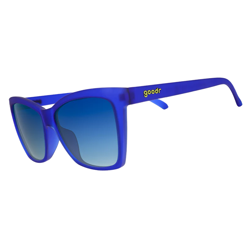 goodr Pop G Pop Art Prodigy sunglasses, royal blue frame with indigo gradient lenses — side view