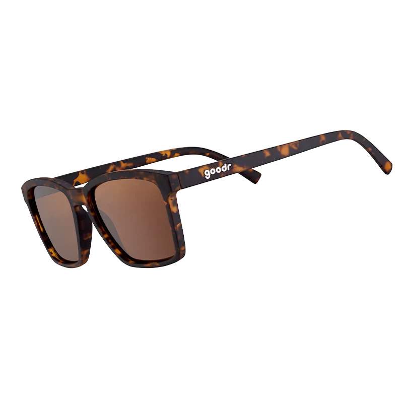 goodr LFG Smaller Is Baller sunglasses, charcoal frame with brown lenses — side view