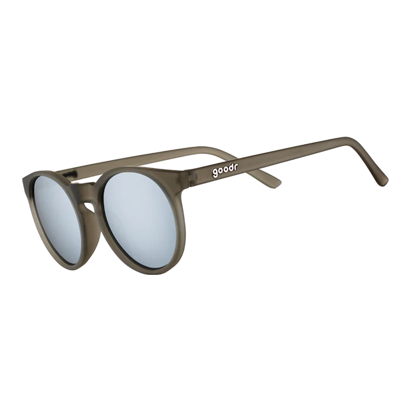 goodr Circle G They Were Out Of Black sunglasses, graphite frame with mirrored silver lenses — side view