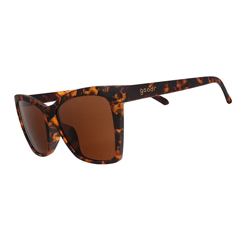 goodr Pop G Vanguard Visionary sunglasses, tortoise frame with chocolate lenses — side view