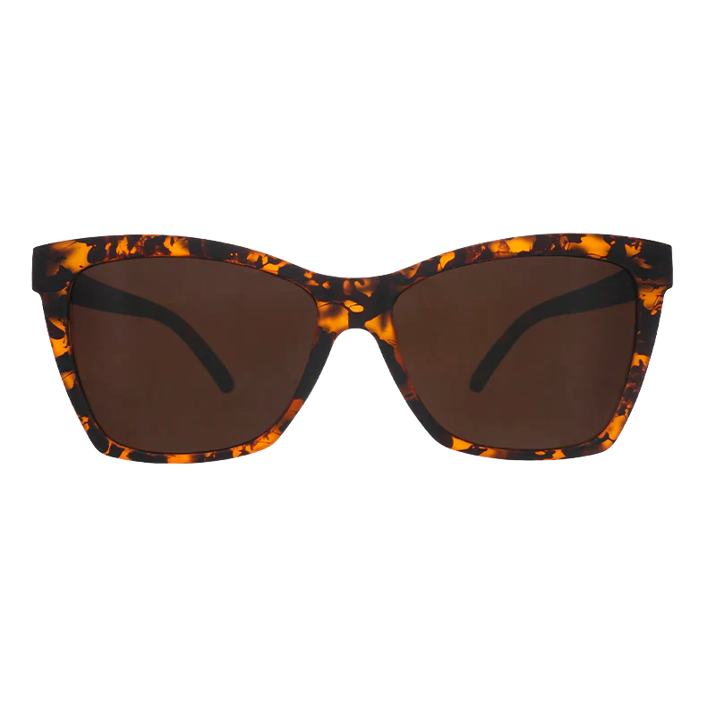 goodr Pop G Vanguard Visionary sunglasses, tortoise frame with chocolate lenses — front view