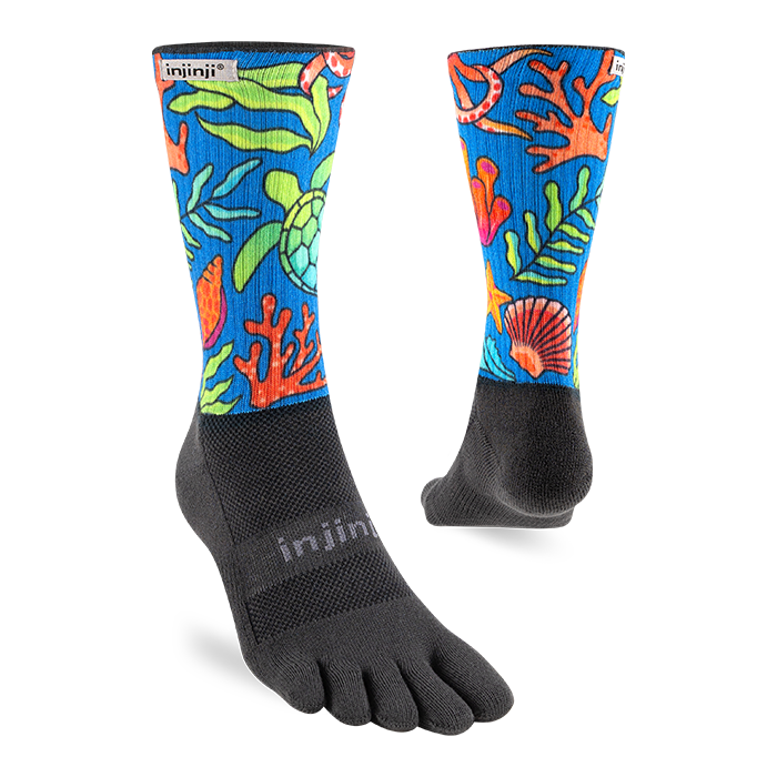 Injinji Artist Designed Men's Trail Midweight Crew Toesocks — Ocean