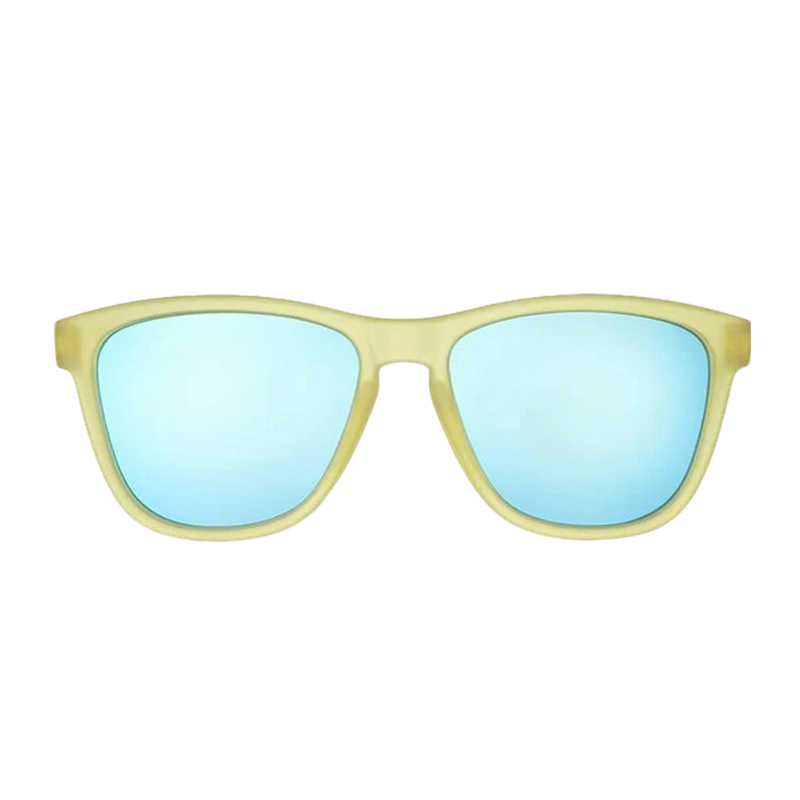 goodr OG Swedish Meatball Hangover sunglasses, lemon-lime frame with ice blue lenses — front view
