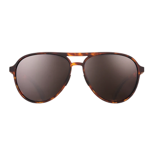 goodr Mach G Amelia Earhart Ghosted Me sunglasses, tortoise frame with smoke brown lenses — front view