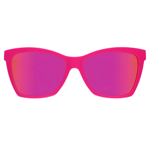 goodr Pop G Approaching Cult Status sunglasses, fuchsia frame with mirrored magenta lenses — front view