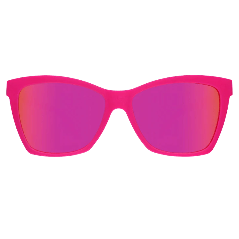 goodr Pop G Approaching Cult Status sunglasses, fuchsia frame with mirrored magenta lenses — front view