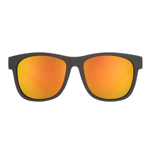 goodr BFG Beelzebub's Bourbon Burpees sunglasses, smoke frame with mirrored amber lenses — front view