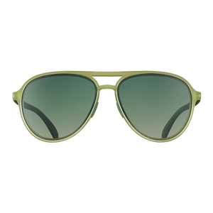 goodr Mach G Buzzed On The Tower sunglasses, olive frame with olive gradient lenses — front view