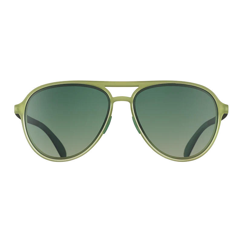 goodr Mach G Buzzed On The Tower sunglasses, olive frame with olive gradient lenses — front view