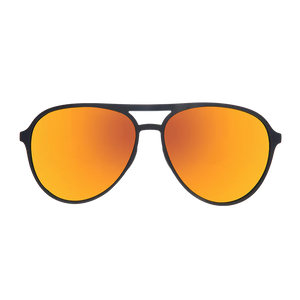 goodr Mach G Call Me Tarmac Daddy sunglasses, smoke frame with mirrored amber lenses — front view