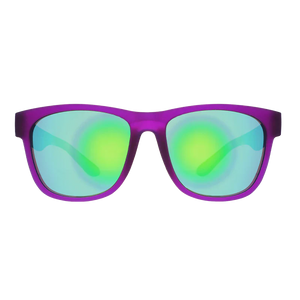 goodr BFG Colossal Squid Confessions sunglasses, grape frame with mirrored mint lenses — front view