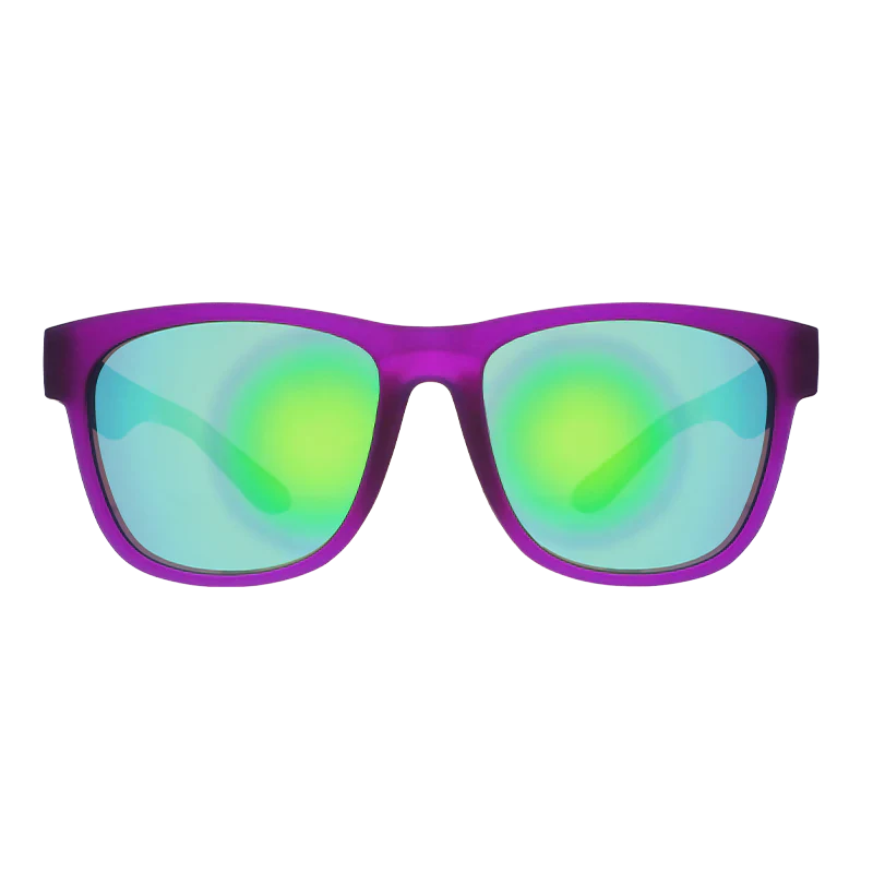 goodr BFG Colossal Squid Confessions sunglasses, grape frame with mirrored mint lenses — front view