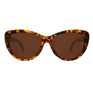 goodr Glam G The Catwalk's Meow sunglasses, tortoise frame with chocolate lenses — front view