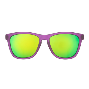 goodr OG Gardening With A Kraken sunglasses, orchid frame with mirrored chartreuse lenses — front view