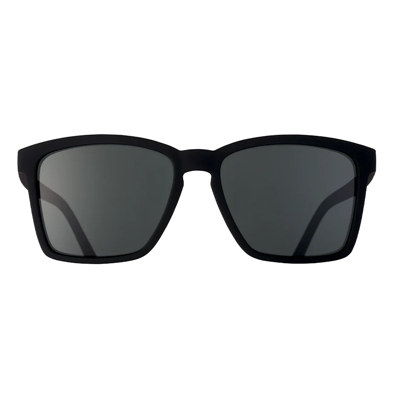goodr LFG Get On My Level sunglasses, black frame with smoke lenses — front view
