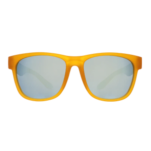 goodr BFG Gold Digging with Sasquatch sunglasses, yellow frame with mirrored silver lenses — front view