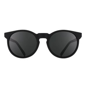 goodr Circle G It's Not Black It's Obsidian sunglasses, black frame with charcoal lenses — front view