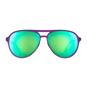 goodr Mach G It's Octopuses, Not Octopi sunglasses, purple frame with mirrored mint lenses — front view