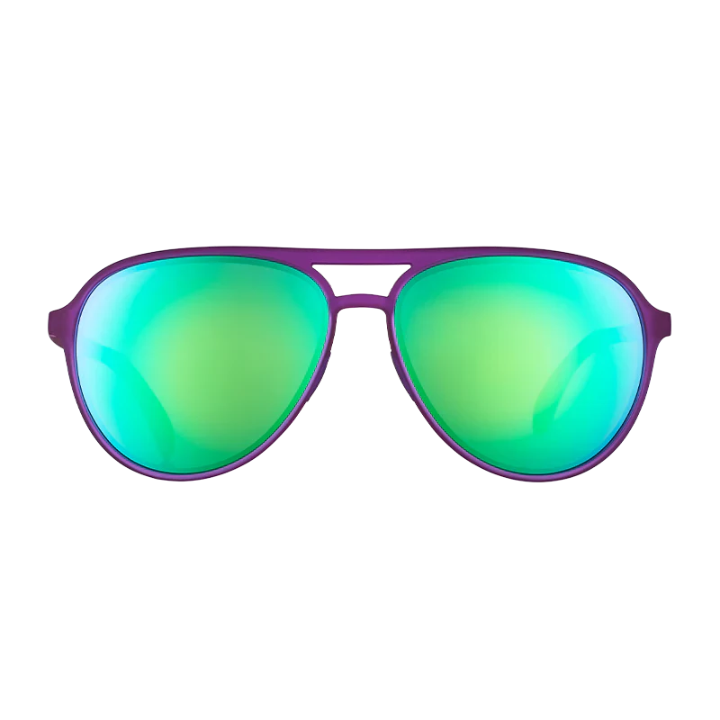 goodr Mach G It's Octopuses, Not Octopi sunglasses, purple frame with mirrored mint lenses — front view