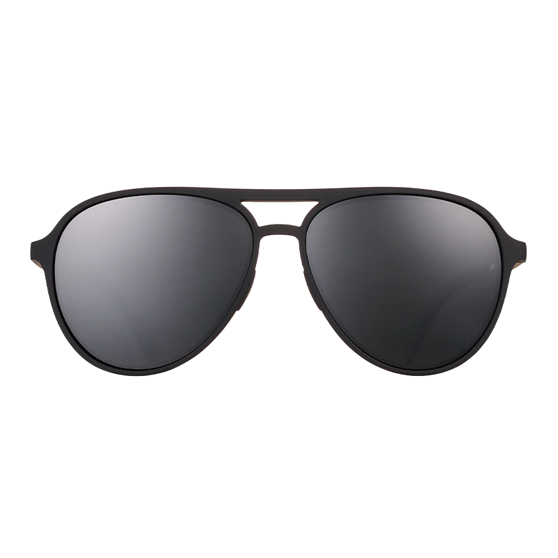 goodr Mach G Operation: Blackout sunglasses, charcoal frame with smoke lenses — front view
