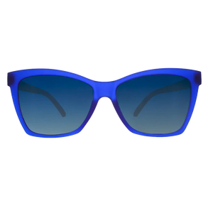 goodr Pop G Pop Art Prodigy sunglasses, royal blue frame with indigo gradient lenses — front view