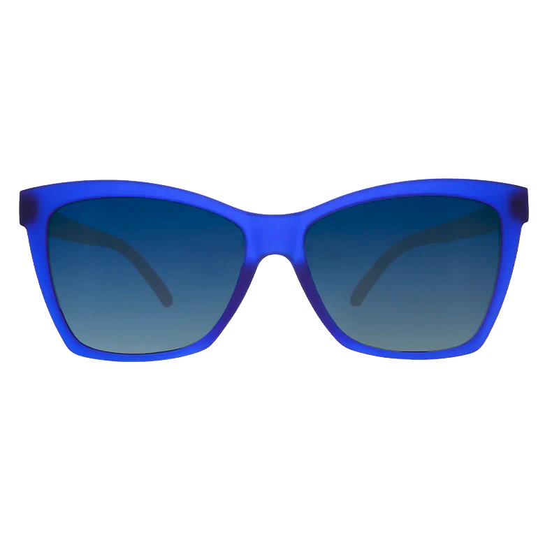 goodr Pop G Pop Art Prodigy sunglasses, royal blue frame with indigo gradient lenses — front view