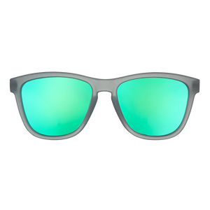 goodr OG Silverback Squat Mobility sunglasses, stone frame with sea-green lenses — front view