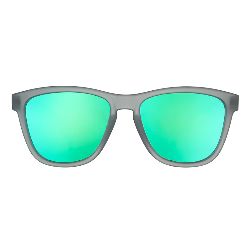 goodr OG Silverback Squat Mobility sunglasses, stone frame with sea-green lenses — front view
