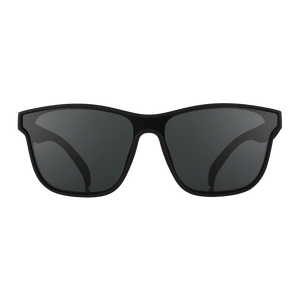 goodr VRG The Future is Void sunglasses, black frame with dark green lenses — front view