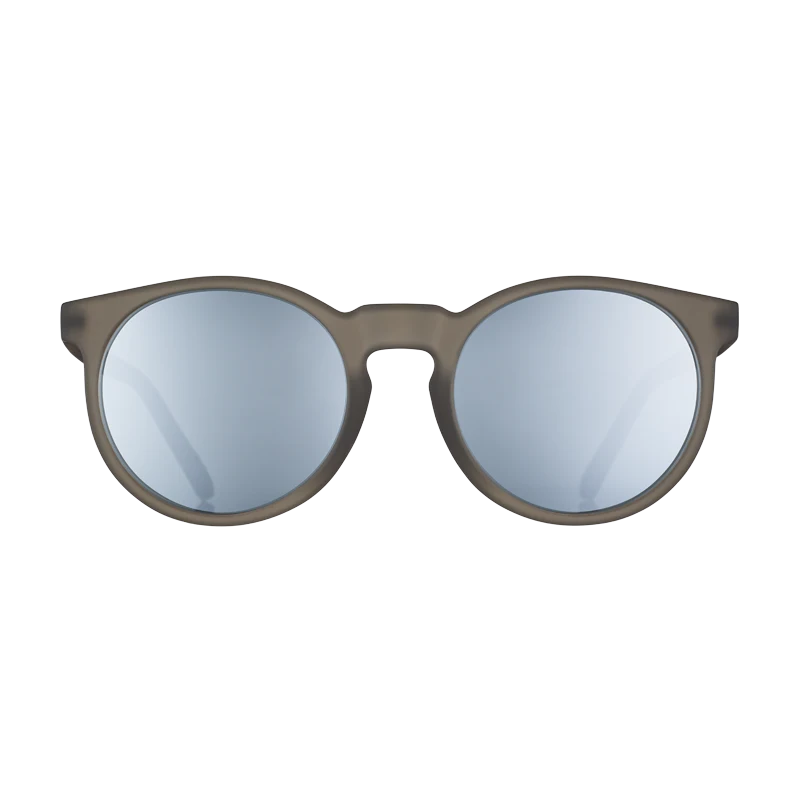 goodr Circle G They Were Out Of Black sunglasses, graphite frame with mirrored silver lenses — front view