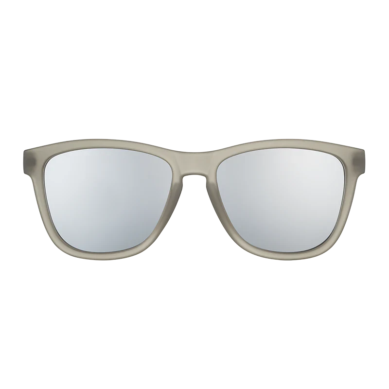 goodr OG Going To Valhalla... Witness! sunglasses, stone frame with mirrored chrome lenses — front view