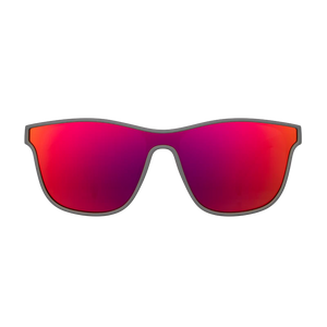 goodr VRG Voight-Kampff Vision sunglasses, graphite frame with mirrored maroon lenses — front view