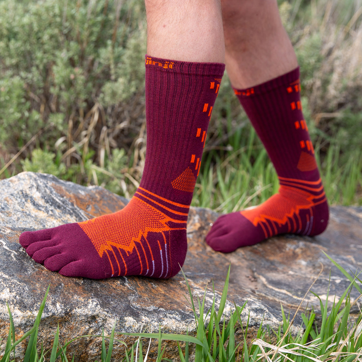 Injinji Ultra Run Crew Running Socks — Mahogany