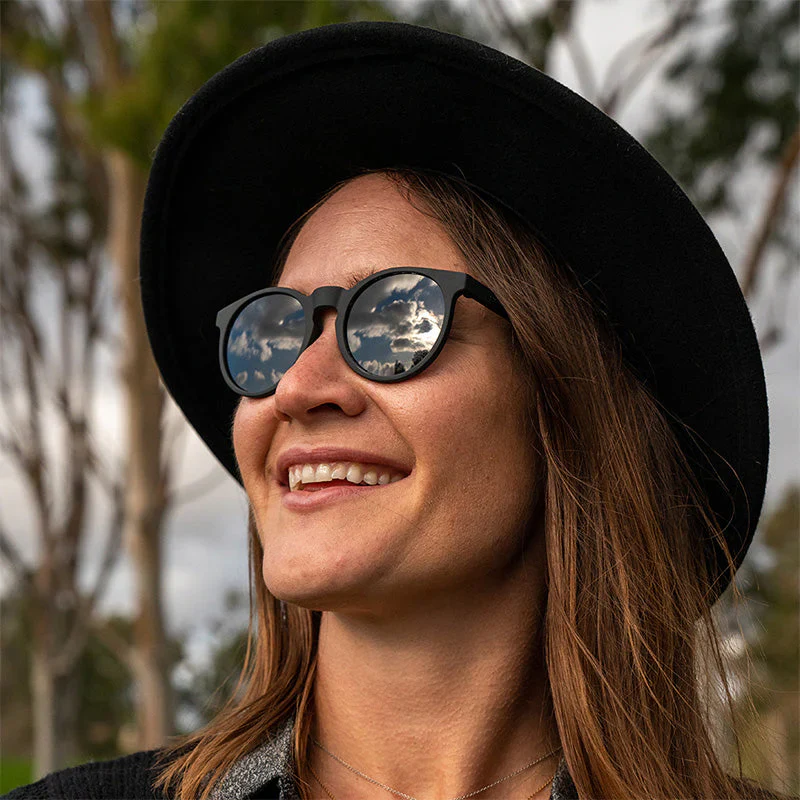 goodr Circle G It's Not Black It's Obsidian sunglasses, black frame with charcoal lenses — styled product view