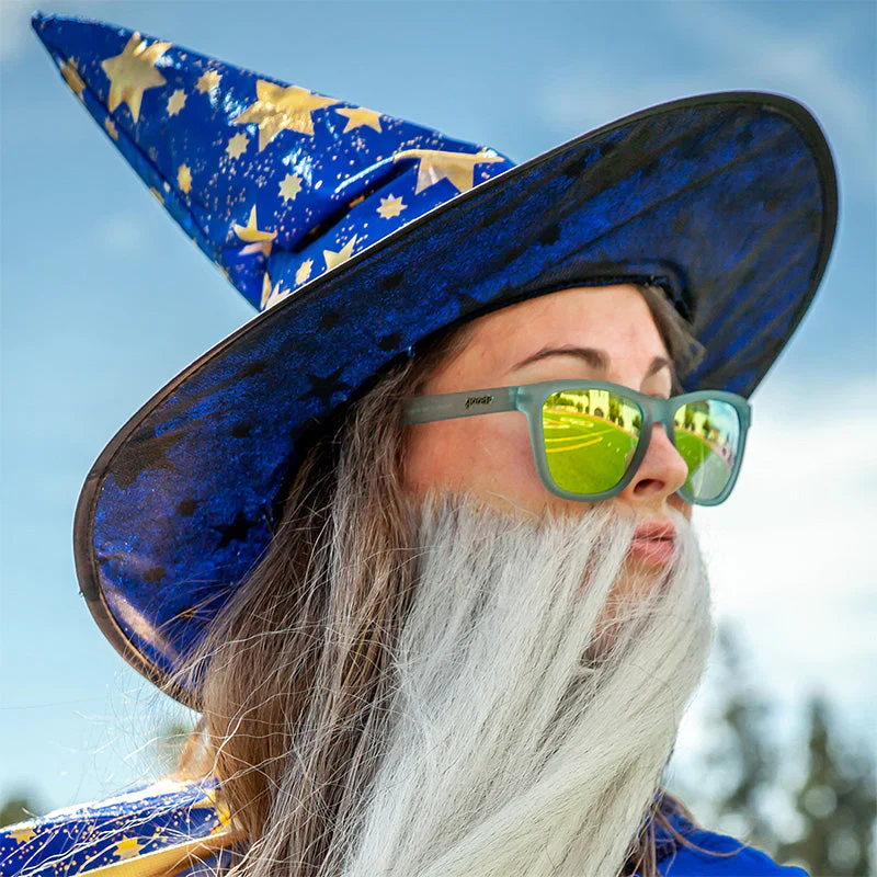 goodr OG Sunbathing With Wizards sunglasses, chrome frame with champagne lenses — styled product view