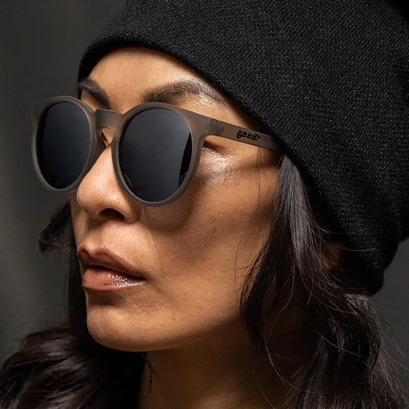 goodr Circle G They Were Out Of Black sunglasses, graphite frame with mirrored silver lenses — styled product view