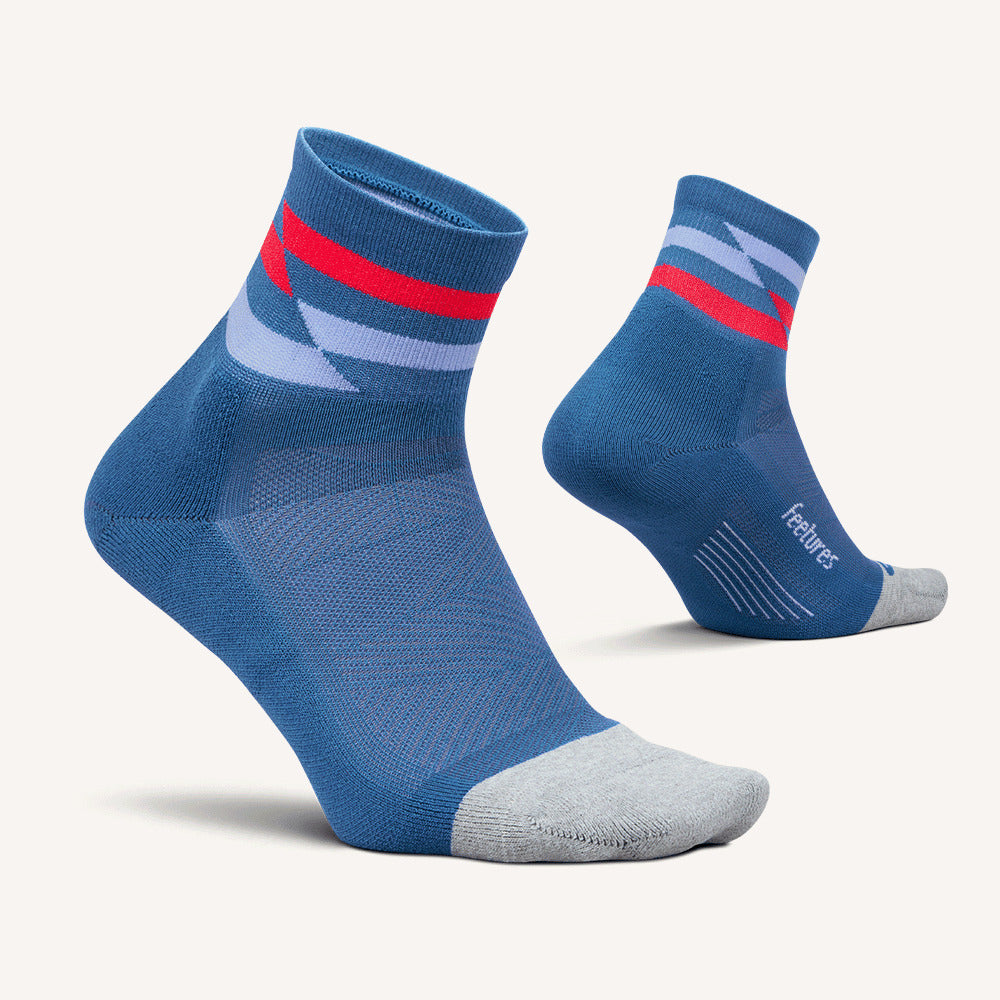 Feetures Elite Light Cushion Quarter sock in Blue Track — pair view #Colour_Blue Track