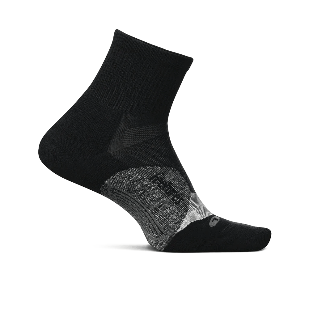 Feetures Elite Light Cushion Quarter sock in Black — front view #Colour_Black