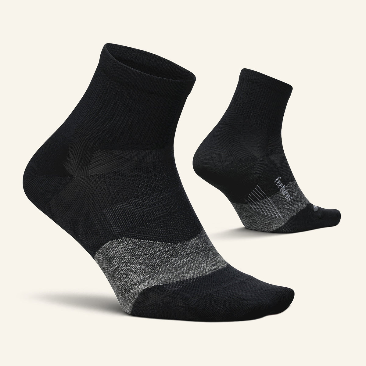 Feetures Elite Ultra Light Cushion Quarter sock in Black — pair view #Colour_Black