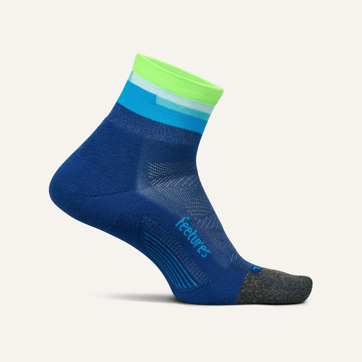 Feetures Elite Ultra Light Cushion Quarter sock in Surfboard Blue — front view #Colour_Surfboard Blue