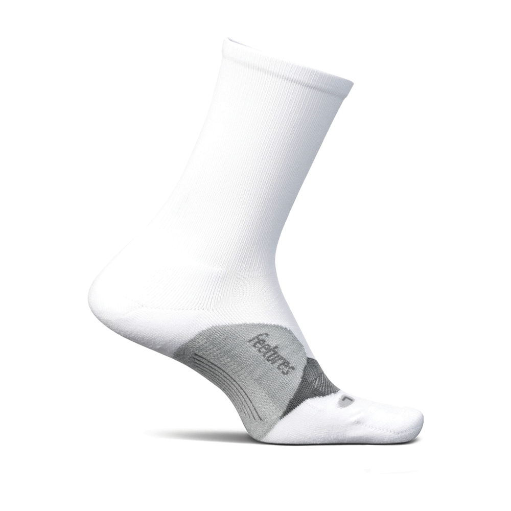 Feetures Elite Light Cushion Mini Crew sock in White — front view #Color_White