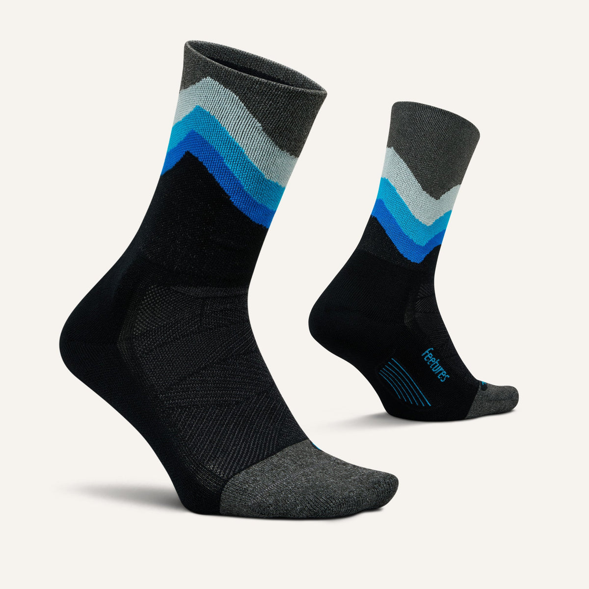 Feetures Elite Light Cushion Mini Crew sock in Black Swell — pair view #Color_Black Swell